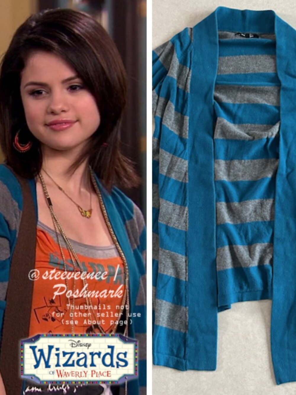 Blue Gray Striped Short Sleeve Cardigan ASO Alex Russo